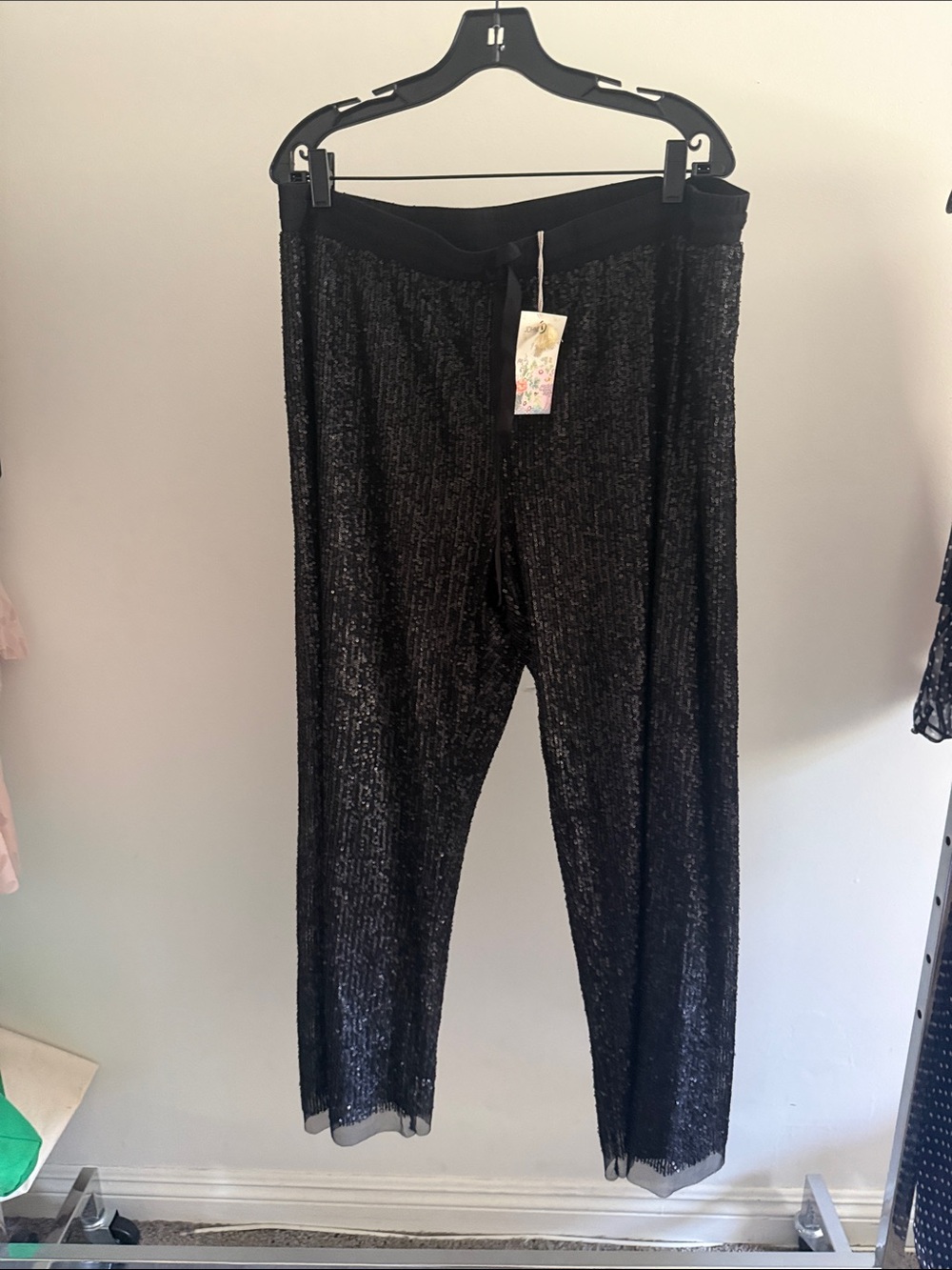 Johnny Was Black Sequin Straight-Leg Pants